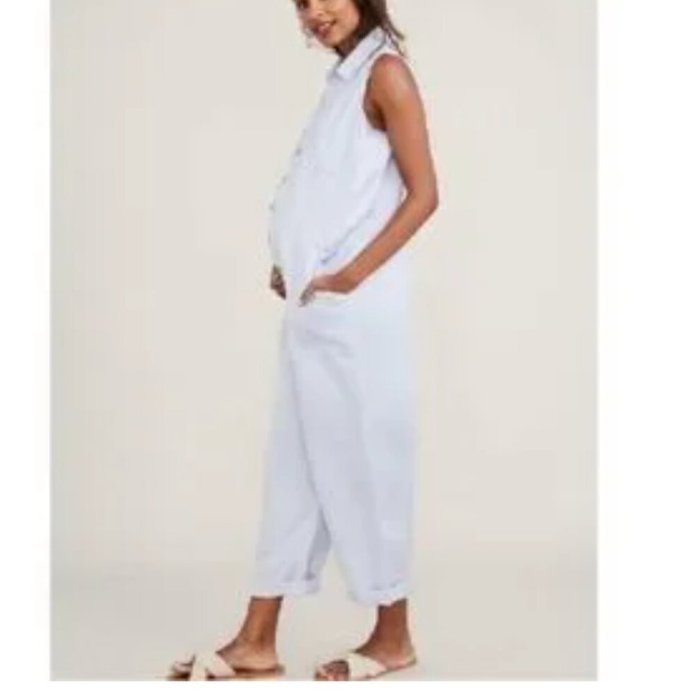 HATCH The Keera maternity linen blend jumpsuit baby blue breeze size 1